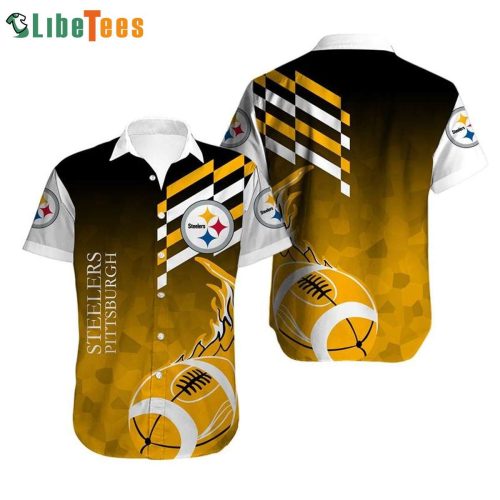 NFL Pittsburgh Steelers Logo Yellow Rugby Fire Graphic Steelers Hawaiian Shirt  Perfect Gifts For Your Loved Ones