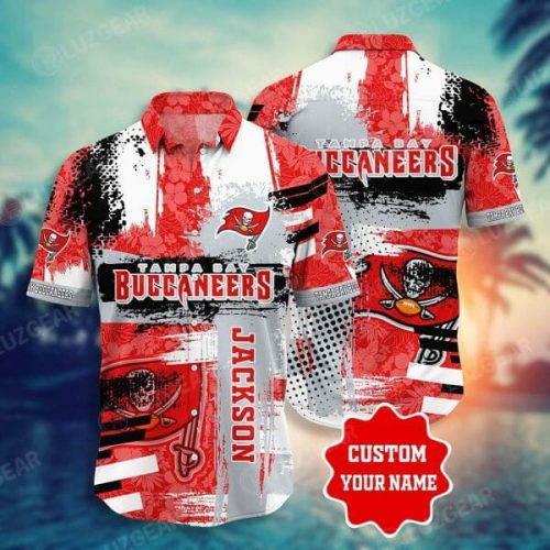 NFL Tampa Bay Buccaneers Custom Name Red Grey Hawaiian Shirt V2 Men & Women Aloha Shirt