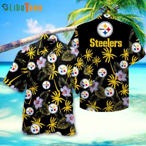 NFL Pittsburgh Steelers Logo And Hibiscus Flower Hawaiin Shirt  Perfect Gifts For Your Loved Ones