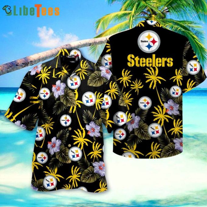 NFL Pittsburgh Steelers Logo And Hibiscus Flower Hawaiin Shirt  Perfect Gifts For Your Loved Ones