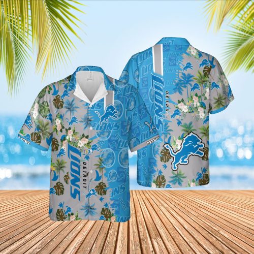 NFL Detroit Lions Blue Silver Hawaiian Shirt V2 Men & Women Aloha Shirt
