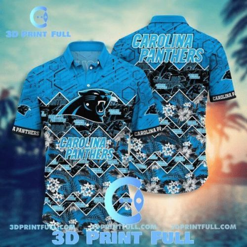 NFL Carolina Panthers Blue Black Flower Hawaiian Shirt Men & Women Aloha Shirt