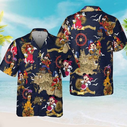 Disney Hawaii Shirt Tropical Print Button-Up