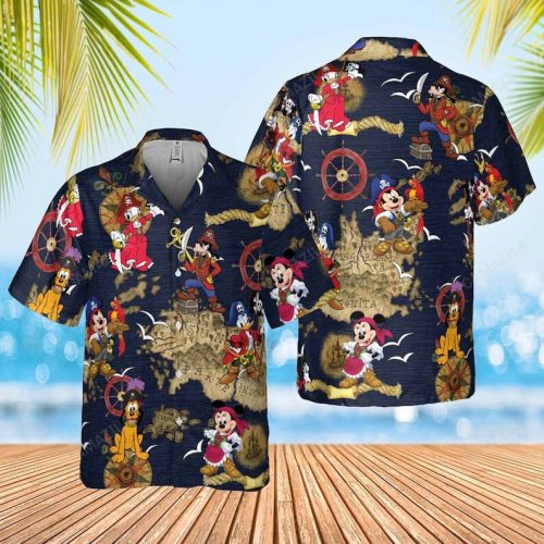 Disney Hawaii Shirt Tropical Print Button-Up