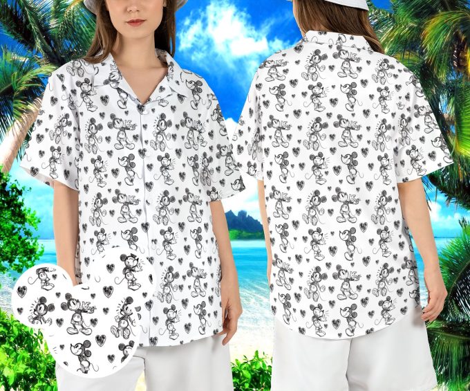Mickey Minnie Sketch Hawaiian Shirt: Classic Animated Mouse Beach Aloha Shirt for Disneyland & Magic Kingdom