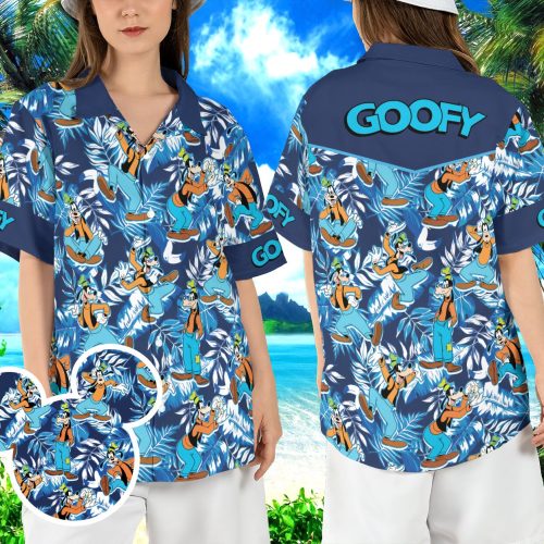 Goofy Tropical Vacation Hawaiian Shirt for Dog Lovers Disneyland Aloha Beach Button Shirt