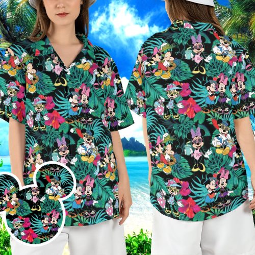 Mickey Minnie Tropical Leaves Hawaiian Shirt - Disneyland Beach Aloha Shirt for Summer Vacation