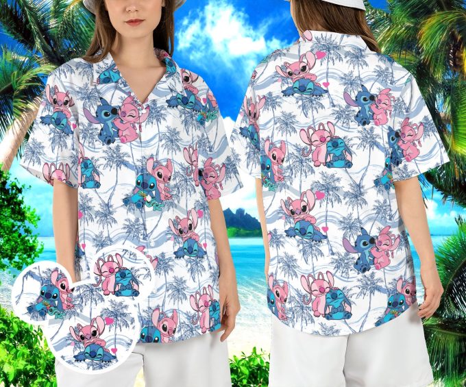 Stitch and Angel Hawaiian Couple Shirt for Disneyland Trip – Magic Kingdom Aloha Button Top