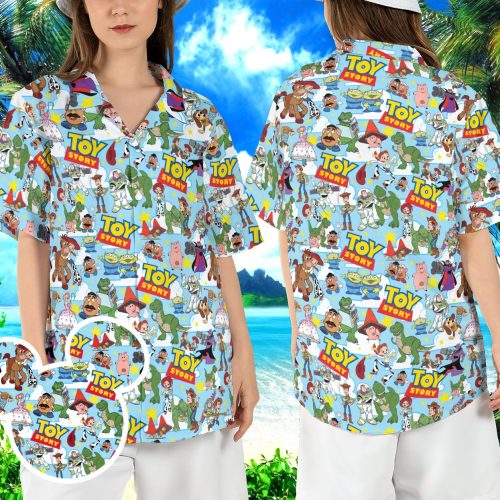 Disney Pixar Toy Story Hawaiian Shirt - Woody Jessie Aliens Button-Up Aloha Shirt