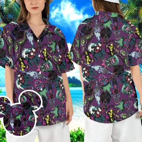 Disneyland Villain Characters Hawaiian Shirt - Wicked Witches Beach Hawaii Aloha Button Summer Shirt
