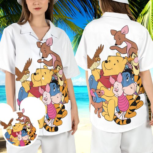 Winnie the Pooh Hawaiian Shirt: Tigger Kangaroo Roo Piglet Eeyore Aloha Disneyland Vacation Button Shirt