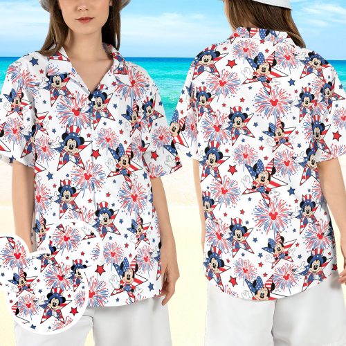 Mickey and Minnie 4th of July Hawaiian Shirt – Disneyland USA Patriotic Couple Aloha Shirt