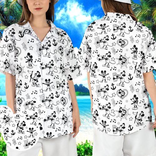 Mickey Steamboat Willie Hawaiian Shirt: Classic Disney Aloha Beach Button Shirt
