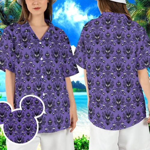 Haunted Mansion Ghosts Hawaiian Shirt, Foolish Mortals Beach Hawaii Shirt, Disneyland Halloween Aloha Shirt, Hitchhiking Ghosts Button Shirt