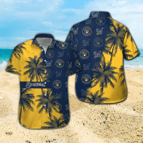 Milwaukee Brewers Hawaiian Shirt - Baseball Fan Gift Idea Tropical Blue Yellow Aloha Shirt