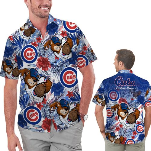 Custom Chicago Cubs Tropical Floral American Flag Hawaiian Shirt for Fans