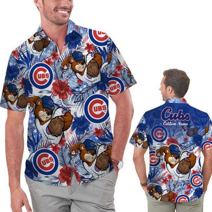 Custom Chicago Cubs Tropical Floral American Flag Hawaiian Shirt for Fans
