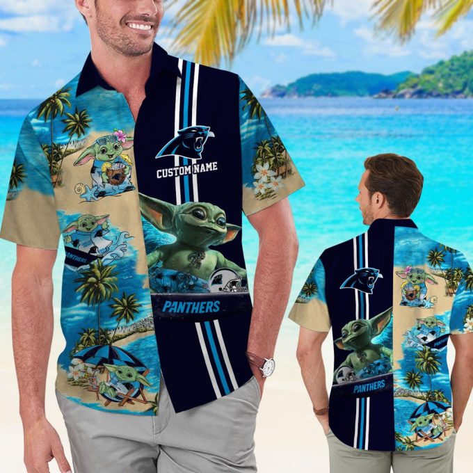 Personalized Carolina Panthers & Baby Yoda Hawaiian Shirt