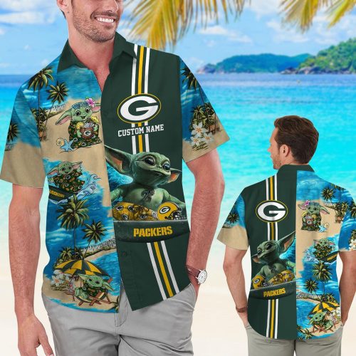 Personalized Green Bay Packers & Baby Yoda Hawaiian Shirt