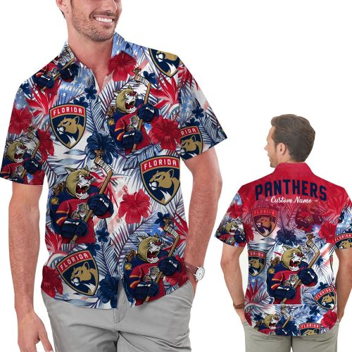 Custom Florida Panthers Hawaiian Shirt - Floral America Flag Design