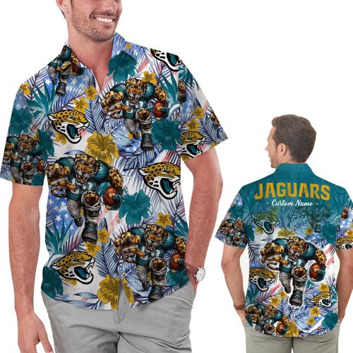 Personalized Jacksonville Jaguars Tropical Floral America Flag Hawaiian Shirt