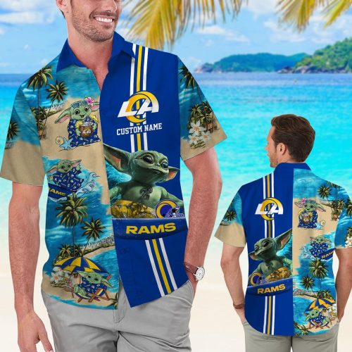 Personalized Los Angeles Rams & Baby Yoda Hawaiian Shirt