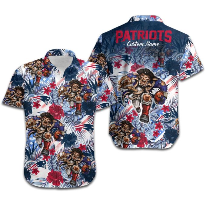 Personalized New England Patriots Tropical Floral America Flag Hawaiian Shirt