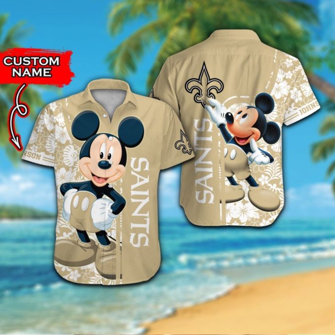 Personalized New Orleans Saints & Mickey Mouse Hawaiian Shirt