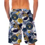 Custom Milwaukee Brewers Tropical Floral American Flag Hawaiian Shirt