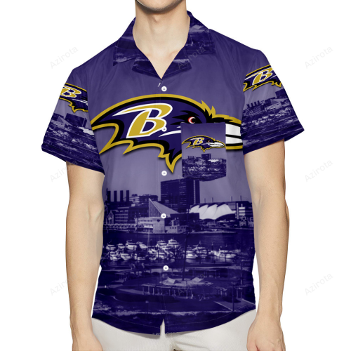 Baltimore Ravens Logo City 3D All Over Print Summer Beach Hawaiian Shirt With Pocket