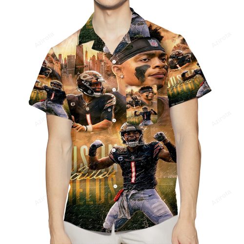 Chicago Bears Justin Fields5 3D All Over Print Summer Beach Hawaiian Shirt With Pocket