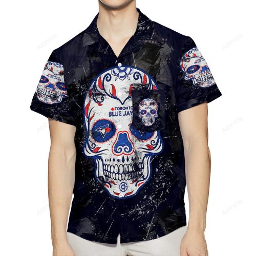 Toronto Blue Jays Russell Skull Purple 3D All Over Print Hawaiian Shirt - Summer Beach Essential