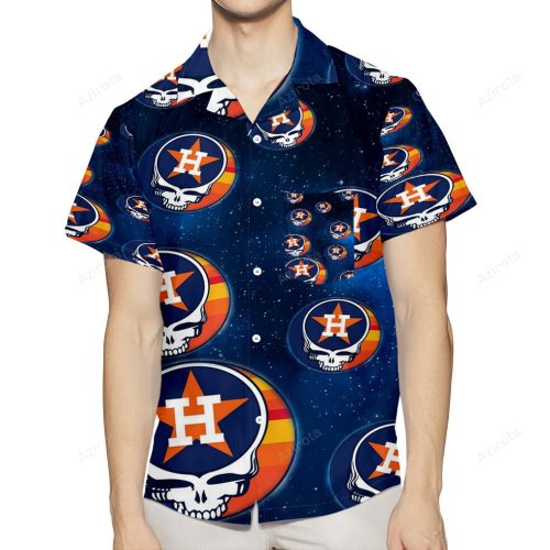 Stylish Houston Astros Skull Star 3D All Over Print Hawaiian Shirt for Summer Beach with Pocket