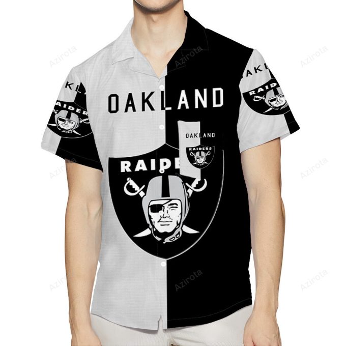 Las Vegas Raiders Logo Black And White 3D All Over Print Summer Beach Hawaiian Shirt With Pocket