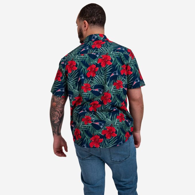 New England Patriots Hibiscus Button Up Shirt