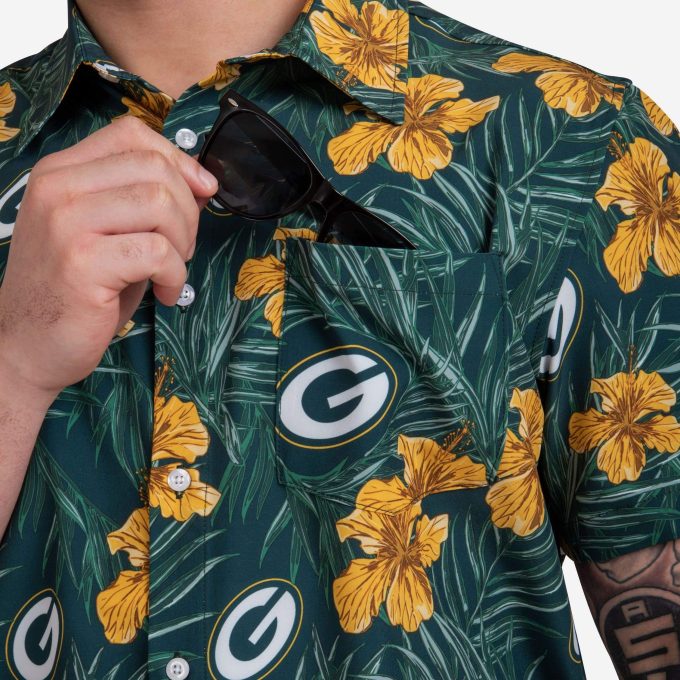 Green Bay Packers Hibiscus Button Up Shirt