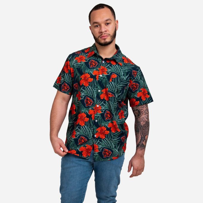 Chicago Bears Hibiscus Button Up Shirt