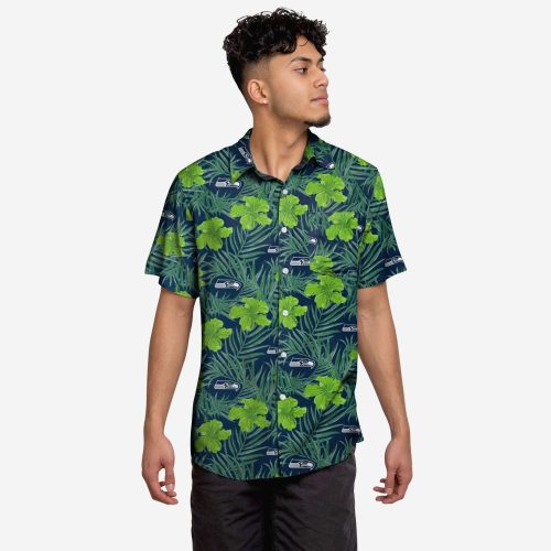 Seattle Seahawks Hibiscus Button Up Shirt