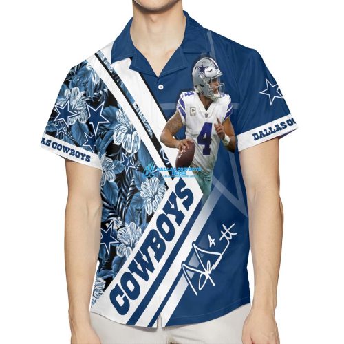 Men’s Custom Dak Prescott Blue Dallas Cowboys Inverted Legend Hawaiian Shirt