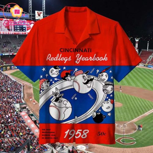 Vintage 1958 Cincinnati Reds Hawaiian Shirt - Retro Baseball Fan Apparel