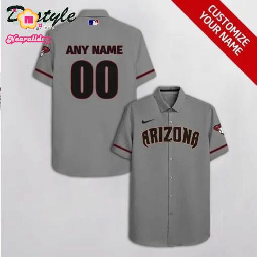 Custom Arizona Diamondbacks Gray Hawaiian Shirt with Personalized Name and Number
