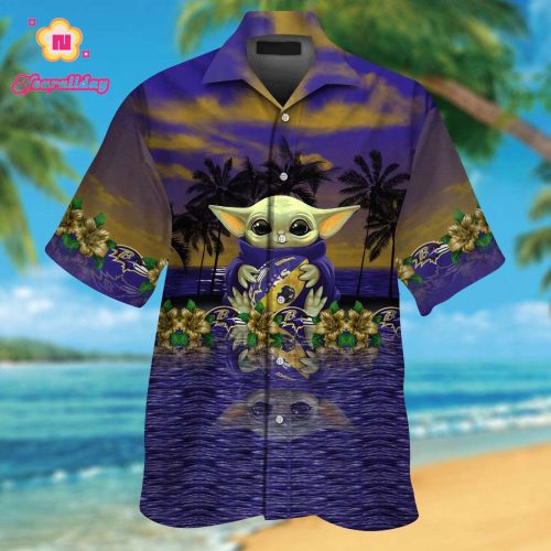 Baltimore Ravens & Baby Yoda Hawaiian Shirt