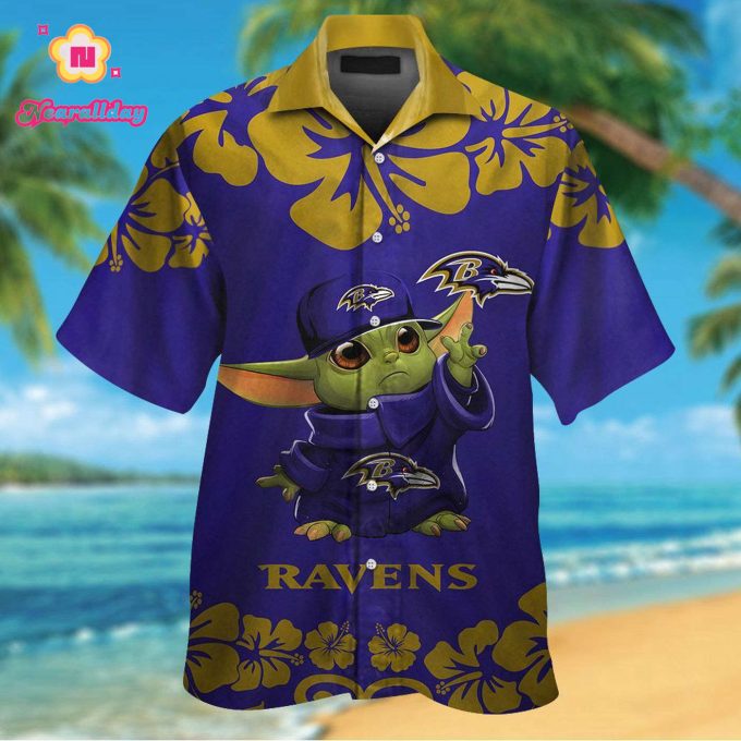 Baltimore Ravens & Baby Yoda Hawaiian Shirt Gift for Men Women #2