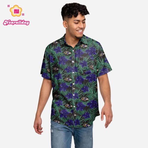 Baltimore Ravens Hibiscus Button Up Shirt