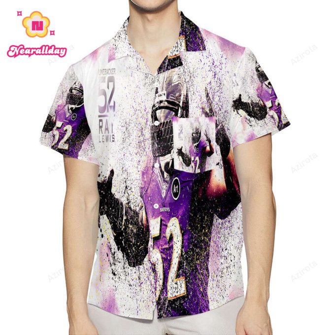 Baltimore Ravens Ray Lewis 52 v5 Panting 3D All Over Print Summer Beach Hawaiian Shirt With Pocket