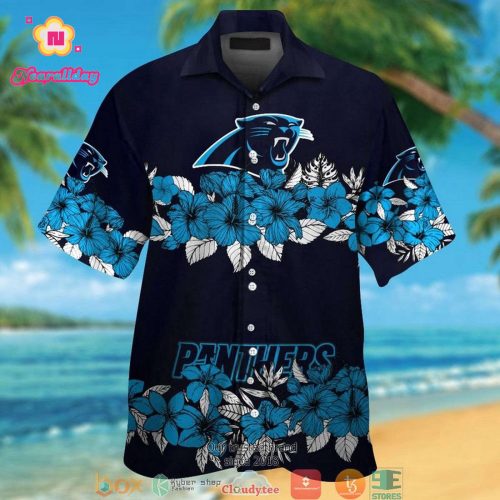 Carolina Panthers Hibicus Flower Line Hawaiian Shirt