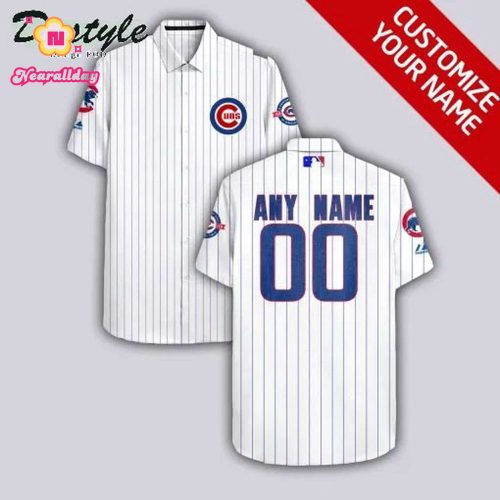 Custom Chicago Cubs White Striped Hawaiian Shirt - Personalized MLB Fan Apparel