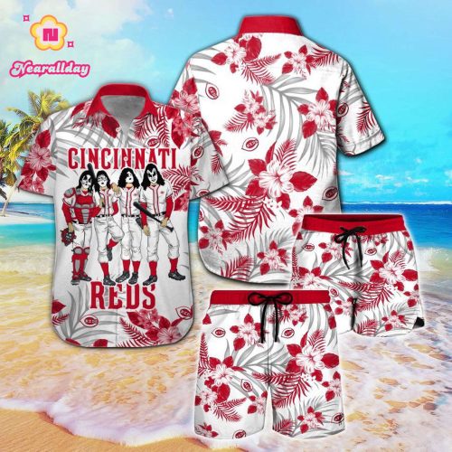 Cincinnati Reds & Kiss Hawaiian Shirt - Official MLB Merchandise