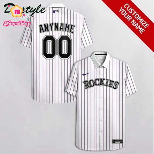 Custom Colorado Rockies White Striped Hawaiian Shirt - Personalized MLB Fan Apparel