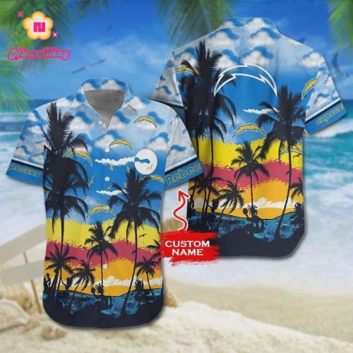 Custom Los Angeles Chargers Coconut Tree Colorful Hawaiian Shirt